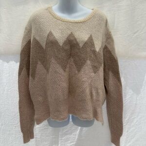 Zara Cozy Chevron Pattern Sweater - Cream and Brown #A